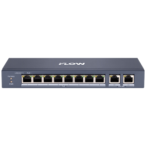 Коммутатор iFlow F-SW-EU410POE-V/L (L2, 10 Портов: 8 PoE 10/100 Мбит/с, 2 Uplink 1 Гбит/с, Бюджет PoE 60 Вт, Грозозащита 6 кВ, Металл, БП в комплекте)