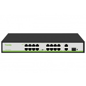 Коммутатор Tiandy TC-P3S019 (H/1621/AT/180) (L2, 19 Портов: 16 PoE 10/100 Мб/с, 2 Uplink, 1 SFP 1 Гб/с, Бюджет 180 Вт, Watchdog, VLAN, Металл)