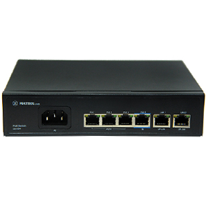 Коммутатор MATRIXtech M-PS4200-V2 (6 портов: 4 PoE, 2 Uplink 10/100 Мбит/с, Бюджет PoE 65 Вт, Watchdog, Защита от кз, перенапряжения, Встроенный БП)