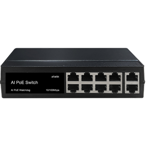 Коммутатор Tantos TS-S1210 (L2, 10 портов: 8 PoE, 2 Uplink 10/100 Мб/с, Бюджет 120 Вт, Watchdog, Защита от перенапряжения, Встроенный БП)