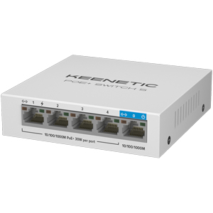 Коммутатор Keenetic PoE+ Switch 5 (KN-4610) (L2, 5 портов: 4 PoE+, 1 Uplink 1 Гб/с, Бюджет 60 Вт, QoS, Внешний БП, Металл)