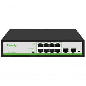 Коммутатор Tiandy TC-P3S010 (F/0820/AT/90) (L2, 10 Портов: 8 PoE, 2 Uplink 10/100 Мб/с, Бюджет 90 Вт, Watchdog, VLAN, Металл)