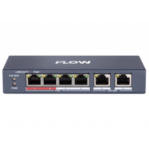 Коммутатор iFlow F-SW-EU206POE-V/L (6 Портов: 4 PoE, 2 Uplink 10/100 Мб/с, Бюджет PoE 35 Вт, Грозозащита 6 кВ, Металл, БП в комплекте)