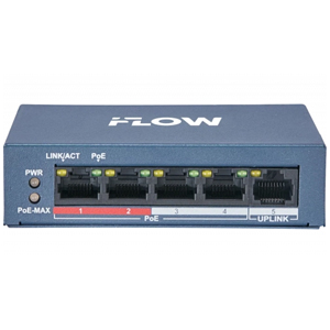 Коммутатор iFlow F-SW-EU205POE-V/L (5 Портов: 4 PoE, 1 Uplink 10/100 Мб/с, Бюджет PoE 35 Вт, Грозозащита 6 кВ, Металл, БП в комплекте)