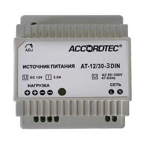 Блок питания на DIN-рейку AccordTec AT-12/30-3 DIN (3 А, регулировка 12-18 В, защита от кз, перегрузки)