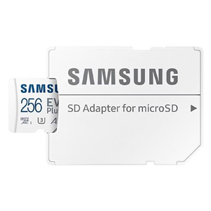 Карта памяти microSD Samsung EVO Plus 256 Гб (До 130 Мб/с, До 40 ч записи FHD, UHS-I, UHS Class3, Video Class 30, A2, microSDXC+SD адаптер)