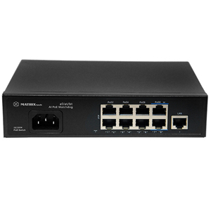 Коммутатор MATRIXtech M-PS8100 (9 Портов: 8 PoE, 1 Uplink 10/100 Мб/с, Бюджет PoE 120 Вт, Watchdog, Защита от КЗ, Встроенный БП)