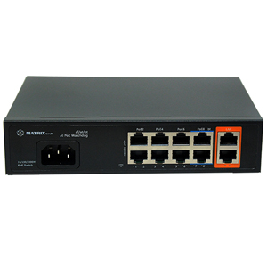Коммутатор MATRIXtech M-PS8200G-V2 (10 Портов: 8 PoE 10/100 Мб/с, 2 Uplink 10/100/1000 Мб/с, Бюджет PoE 120 Вт, Watchdog, Защита от КЗ, Встроенный БП)